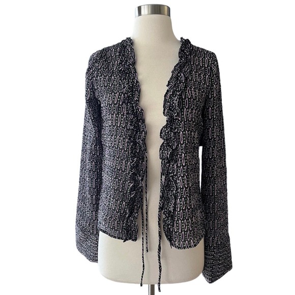 ZARA Blouse Long Sleeves Ruffle Trim Ties at Front Lightweight Jacket Medium NWT - Picture 9 of 11